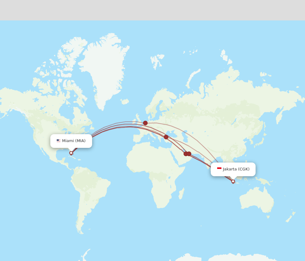 CGK to MIA flights and routes map