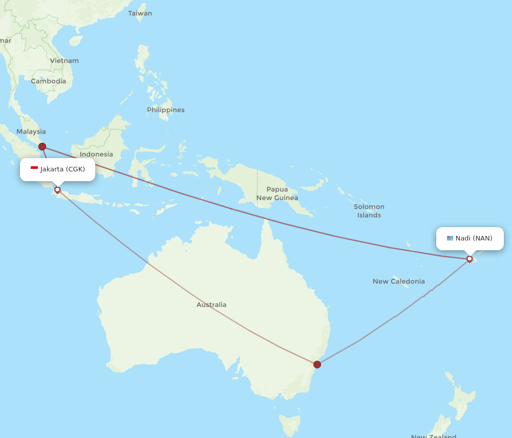 CGK to NAN flights and routes map