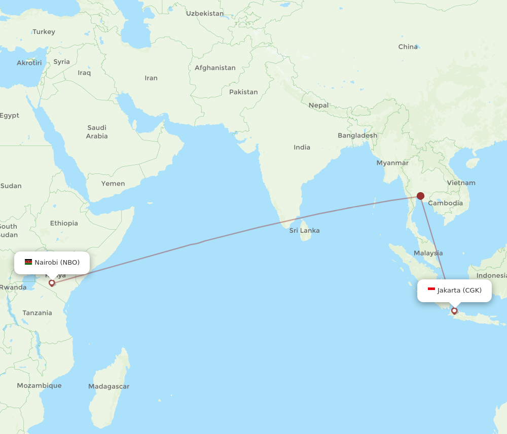 CGK to NBO flights and routes map