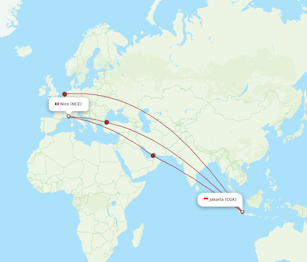 CGK to NCE flights and routes map