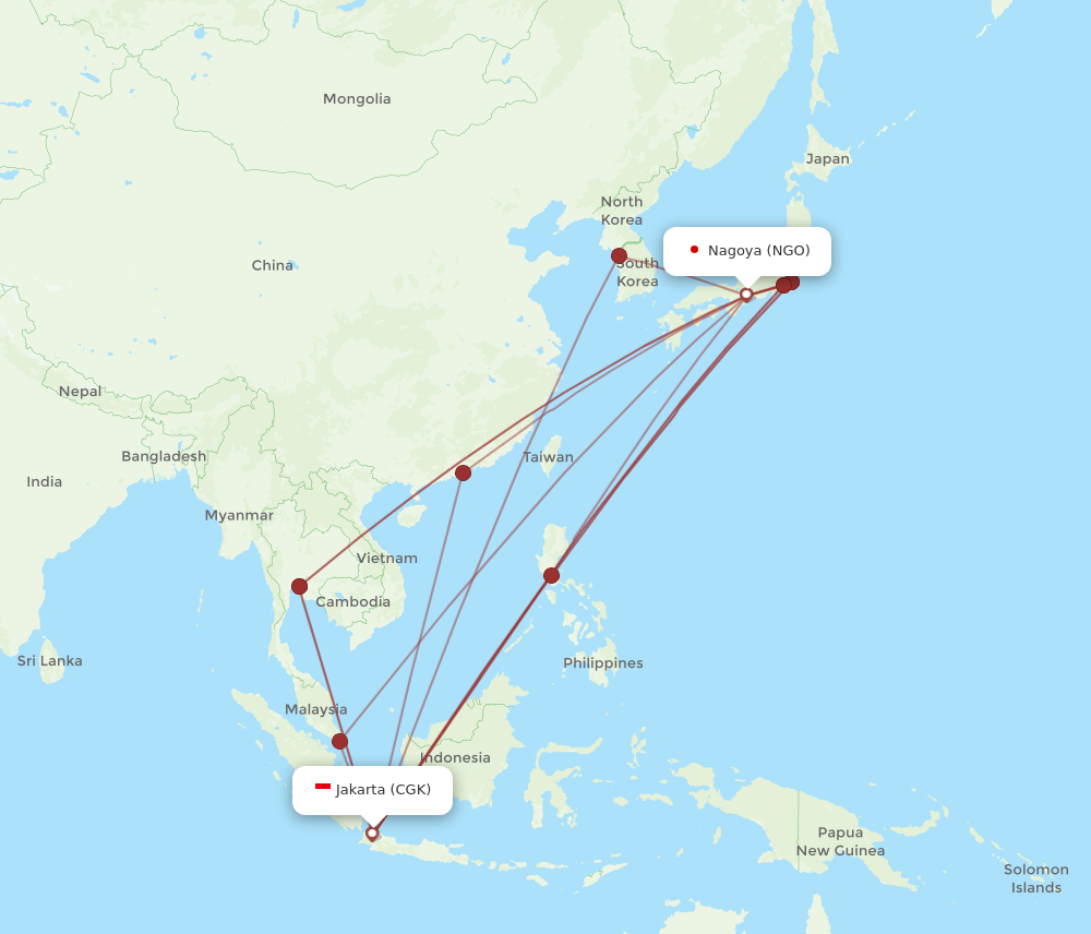 CGK to NGO flights and routes map