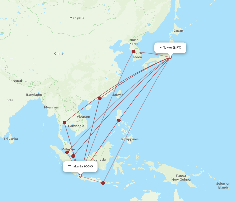 CGK to NRT flights and routes map
