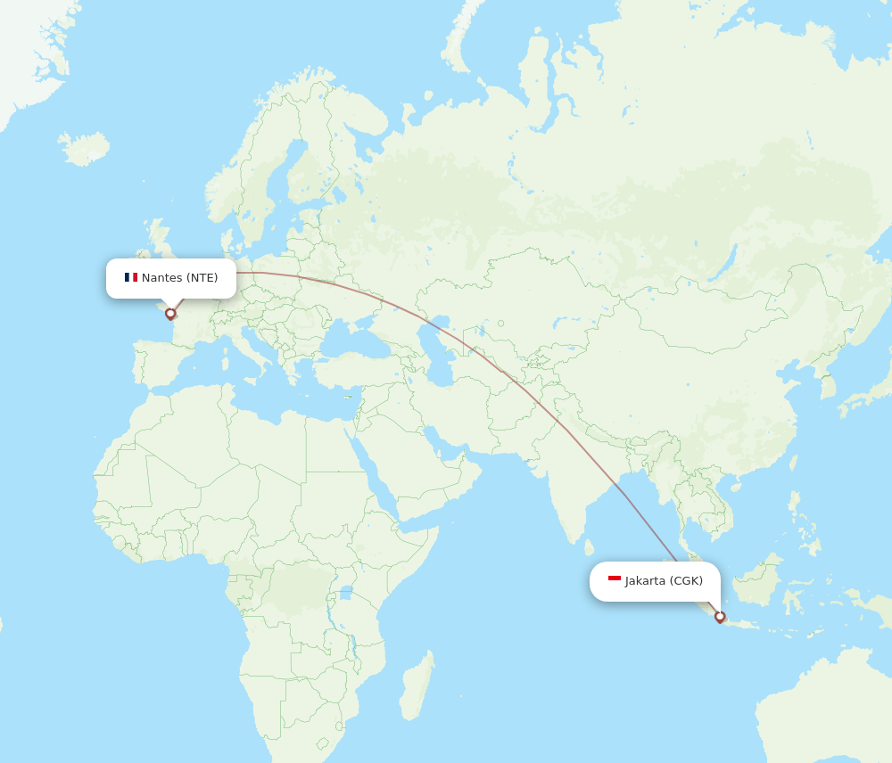 CGK to NTE flights and routes map