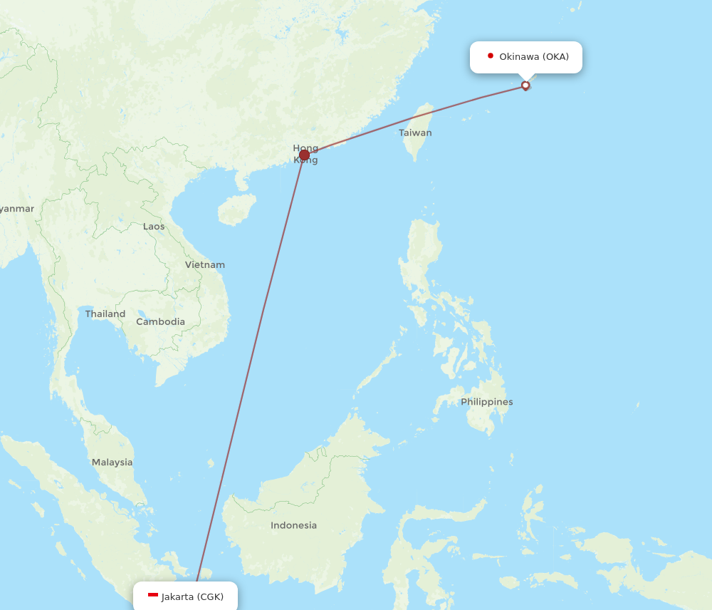 CGK to OKA flights and routes map