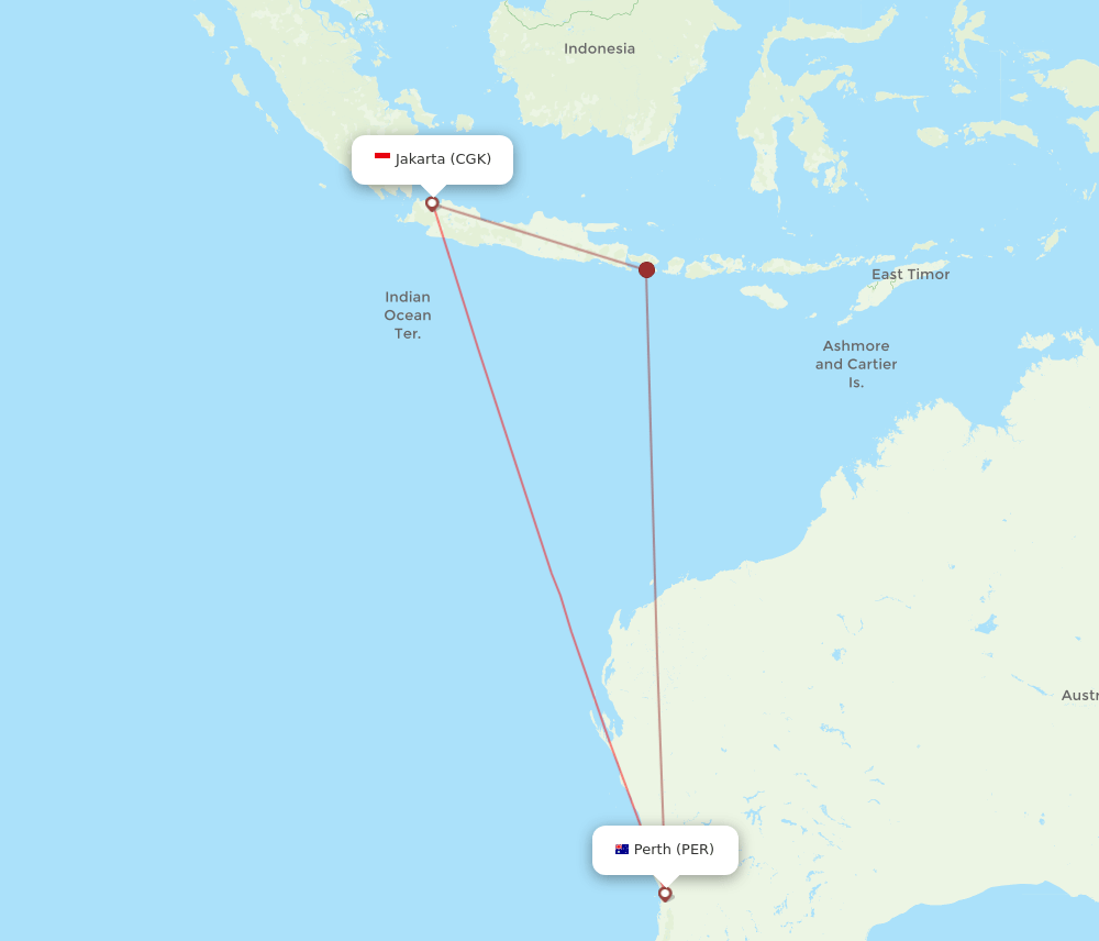 CGK to PER flights and routes map