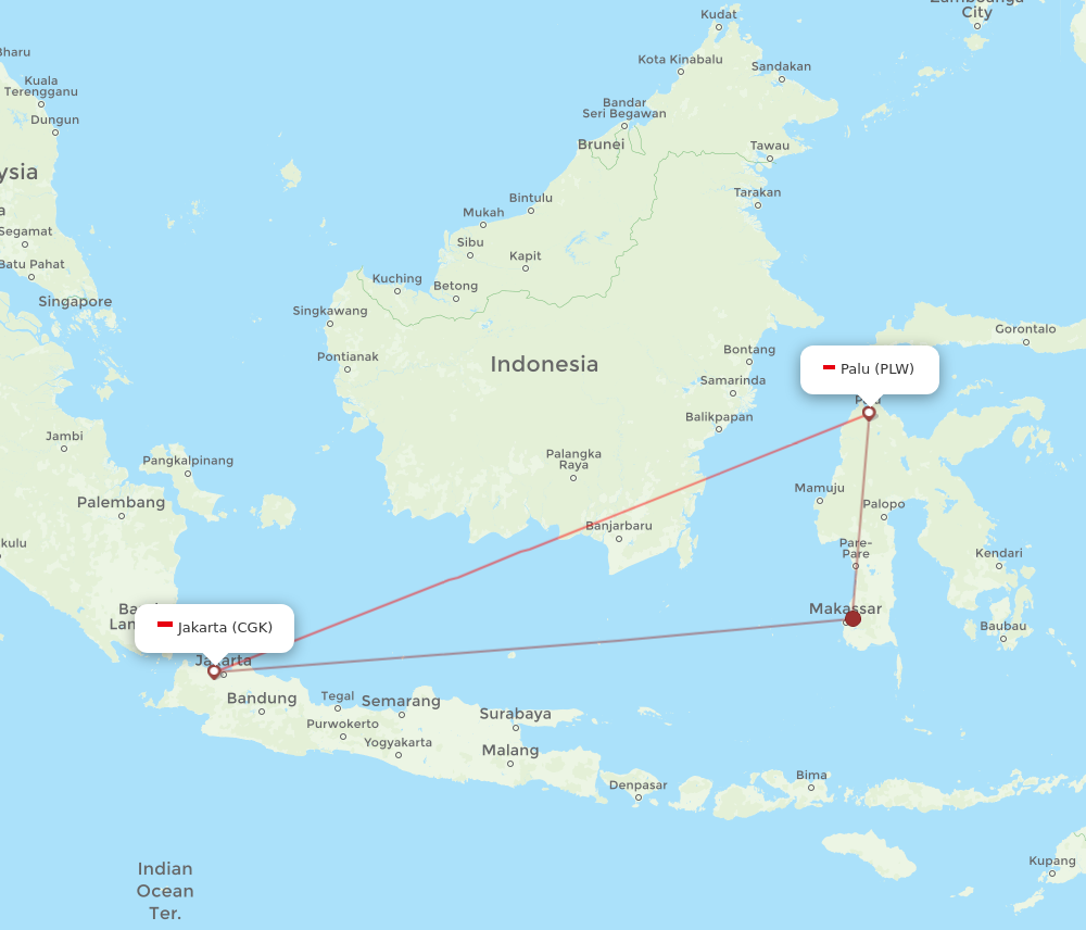 CGK to PLW flights and routes map
