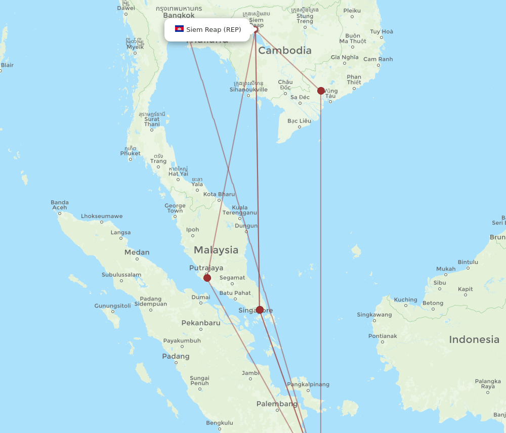 Jakarta - Siem Reap route map and flight paths