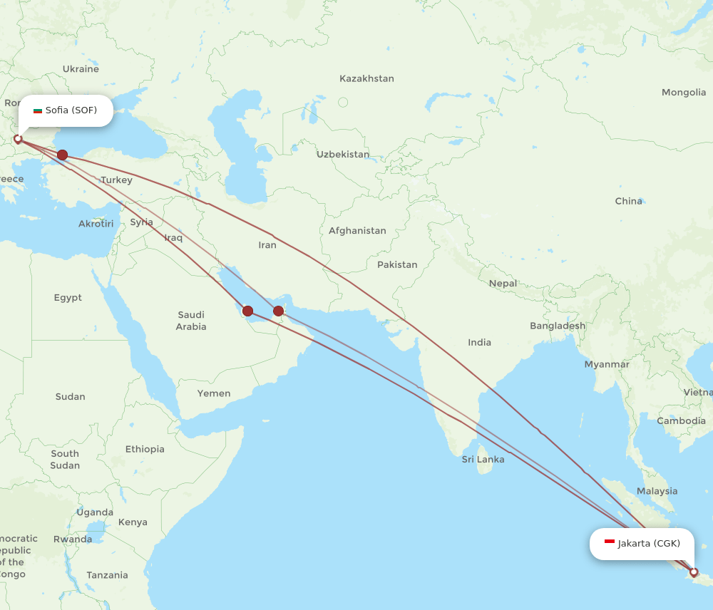 CGK-SOF flight routes