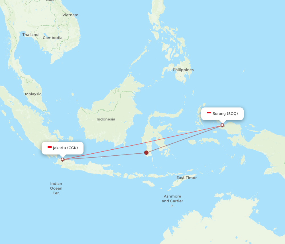 CGK to SOQ flights and routes map