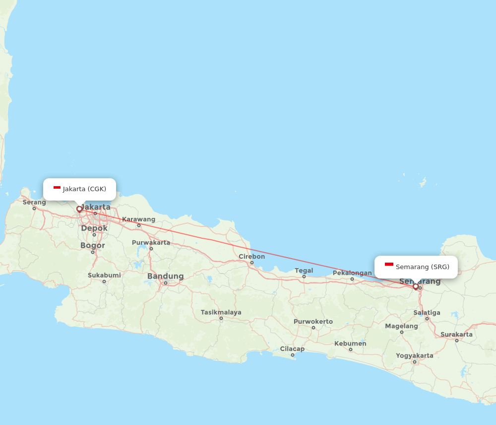 Jakarta - Semarang route map and flight paths
