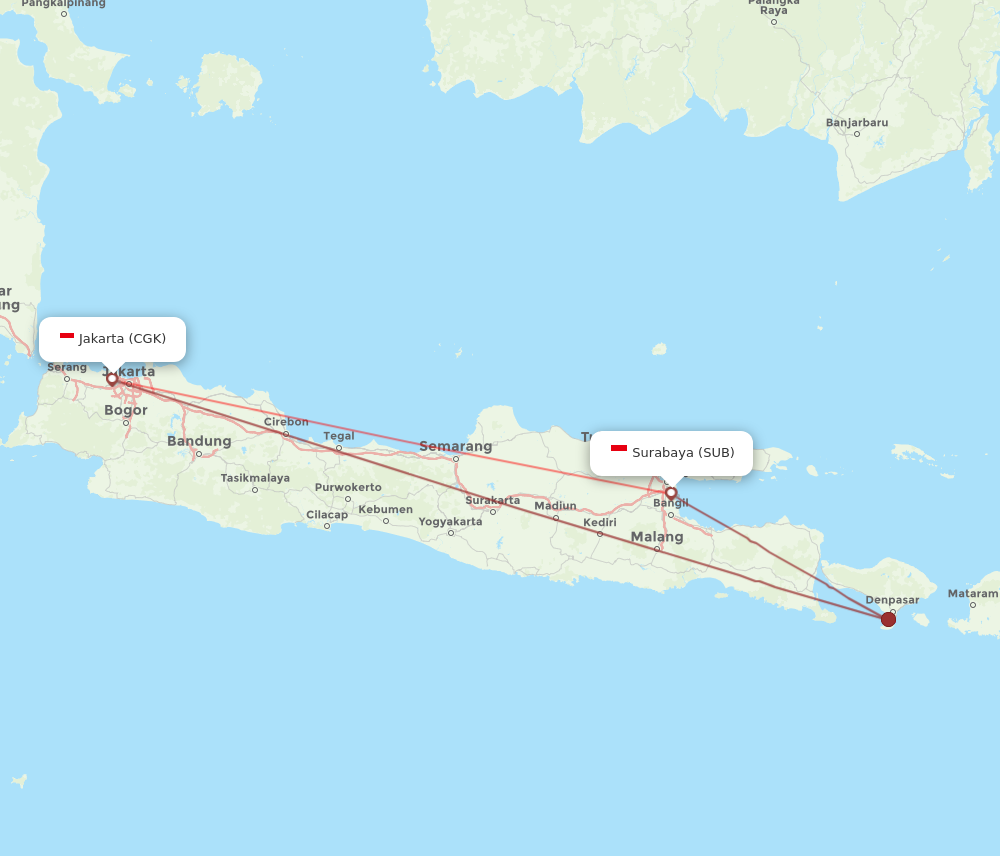 CGK to SUB flights and routes map