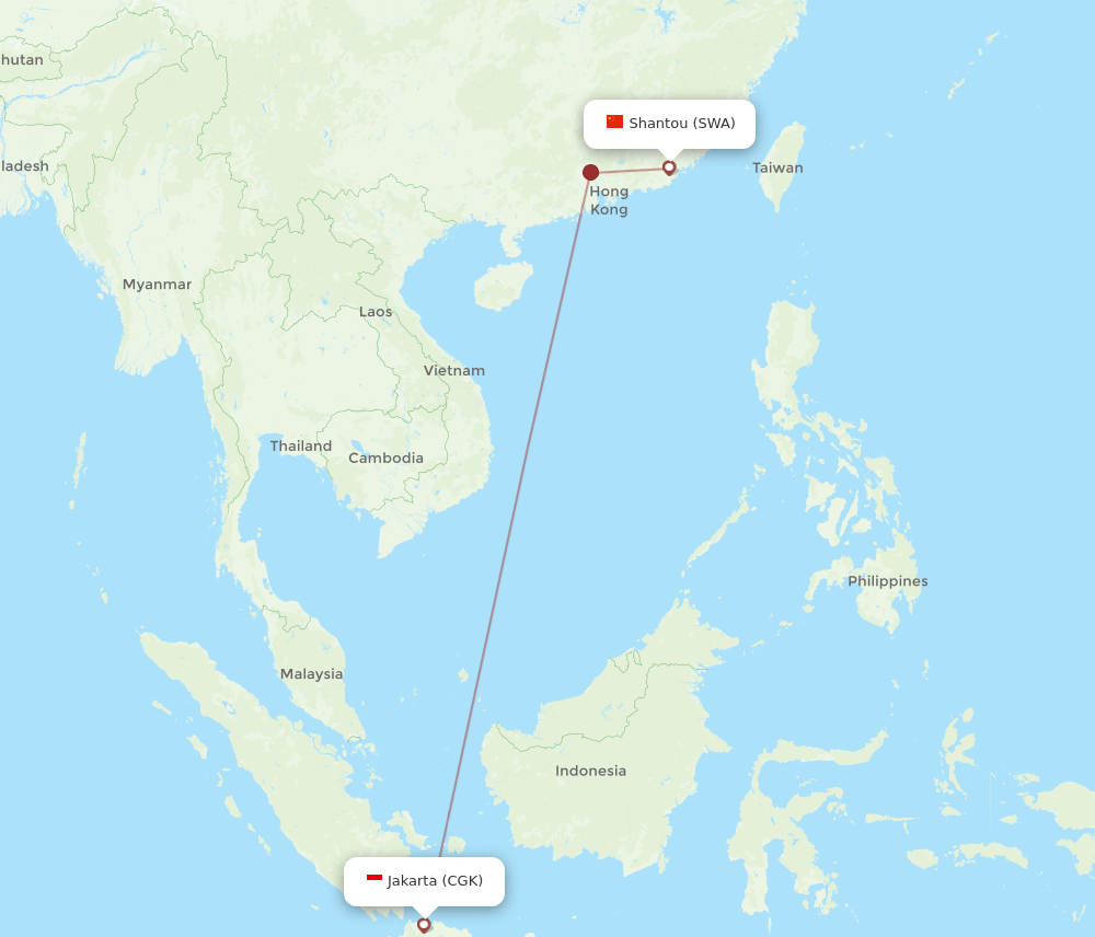 CGK to SWA flights and routes map