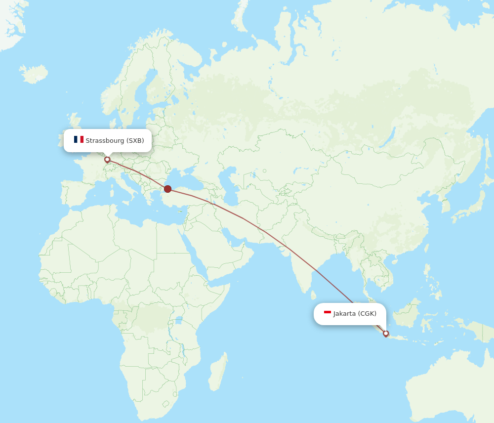 Jakarta - Strasbourg route map and flight paths