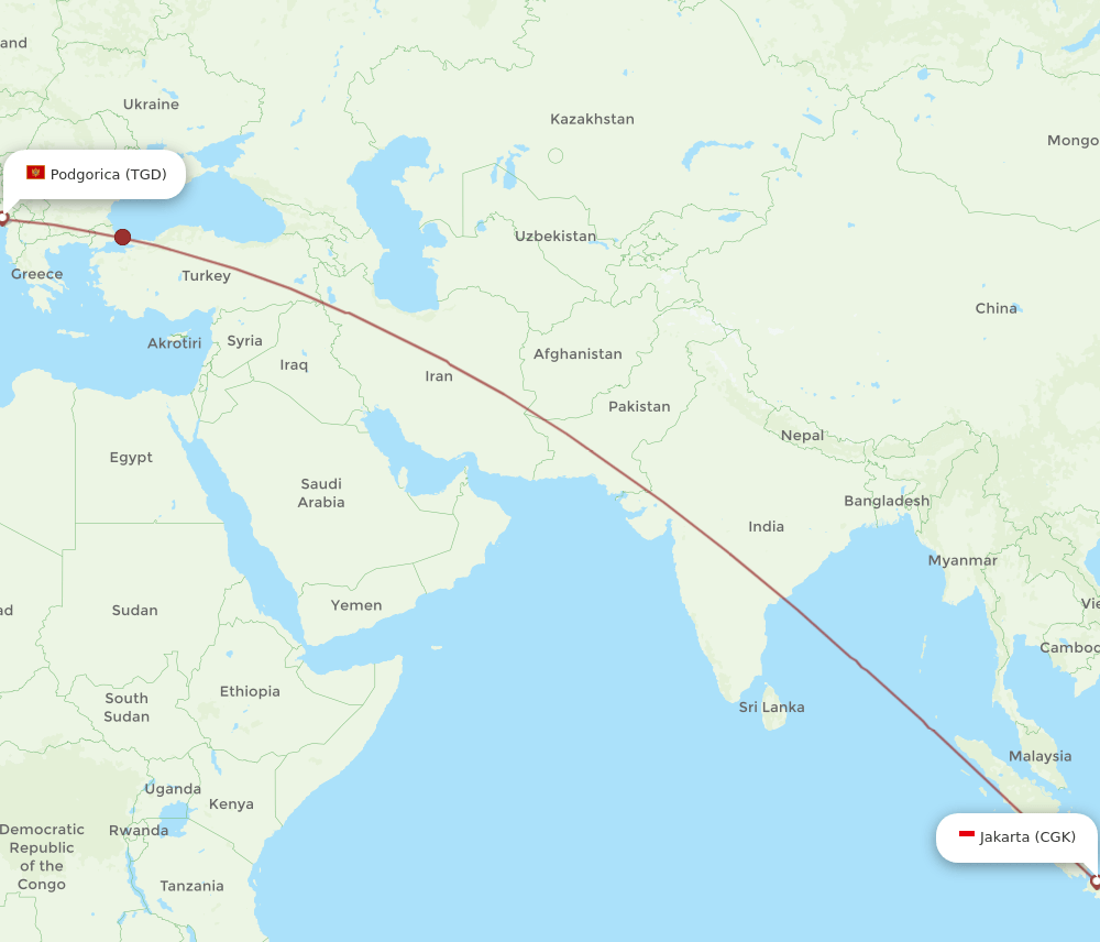 CGK-TGD flight routes