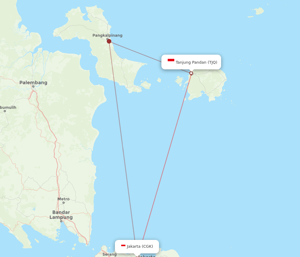 Jakarta - Tanjung Pandan route map and flight paths