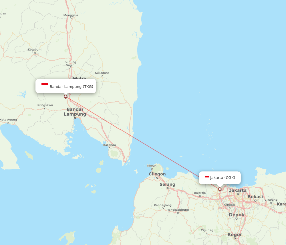 CGK to TKG flights and routes map