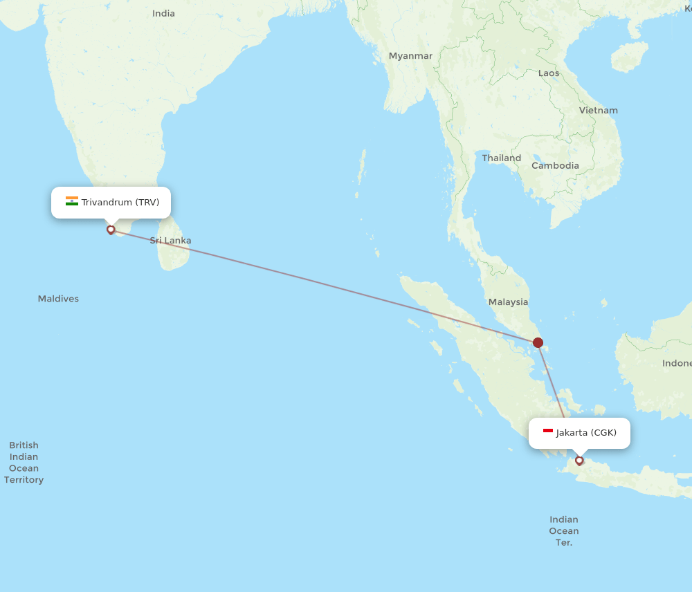 CGK to TRV flights and routes map