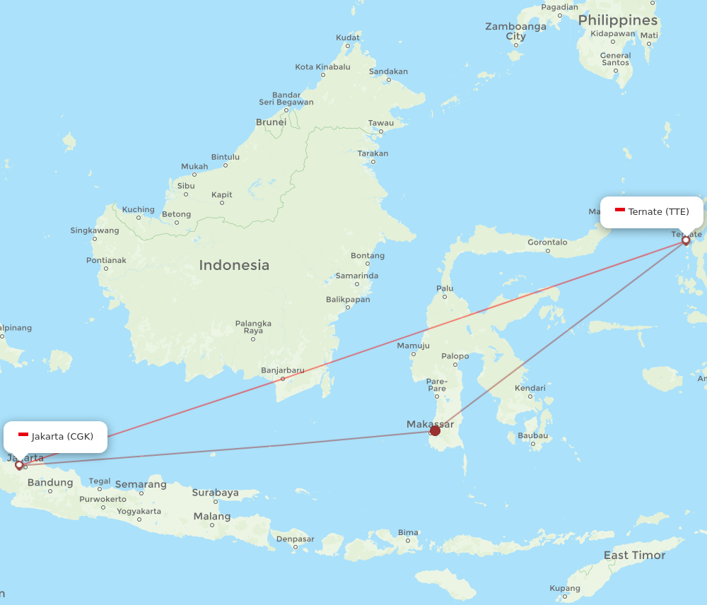 CGK to TTE flights and routes map