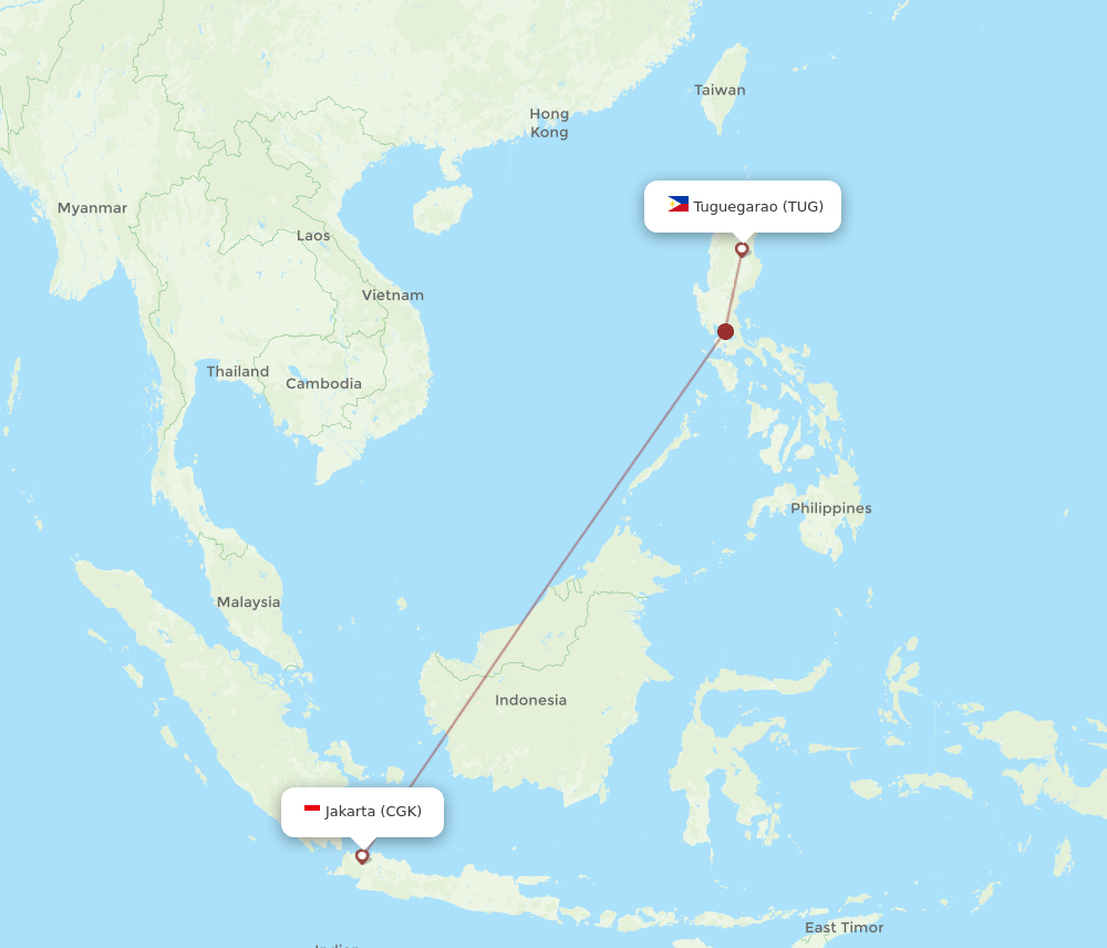Tuguegarao - Jakarta route map and flight paths