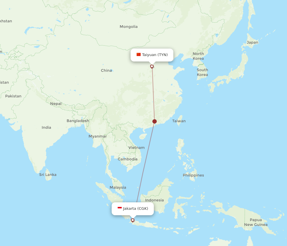 CGK-TYN flight routes