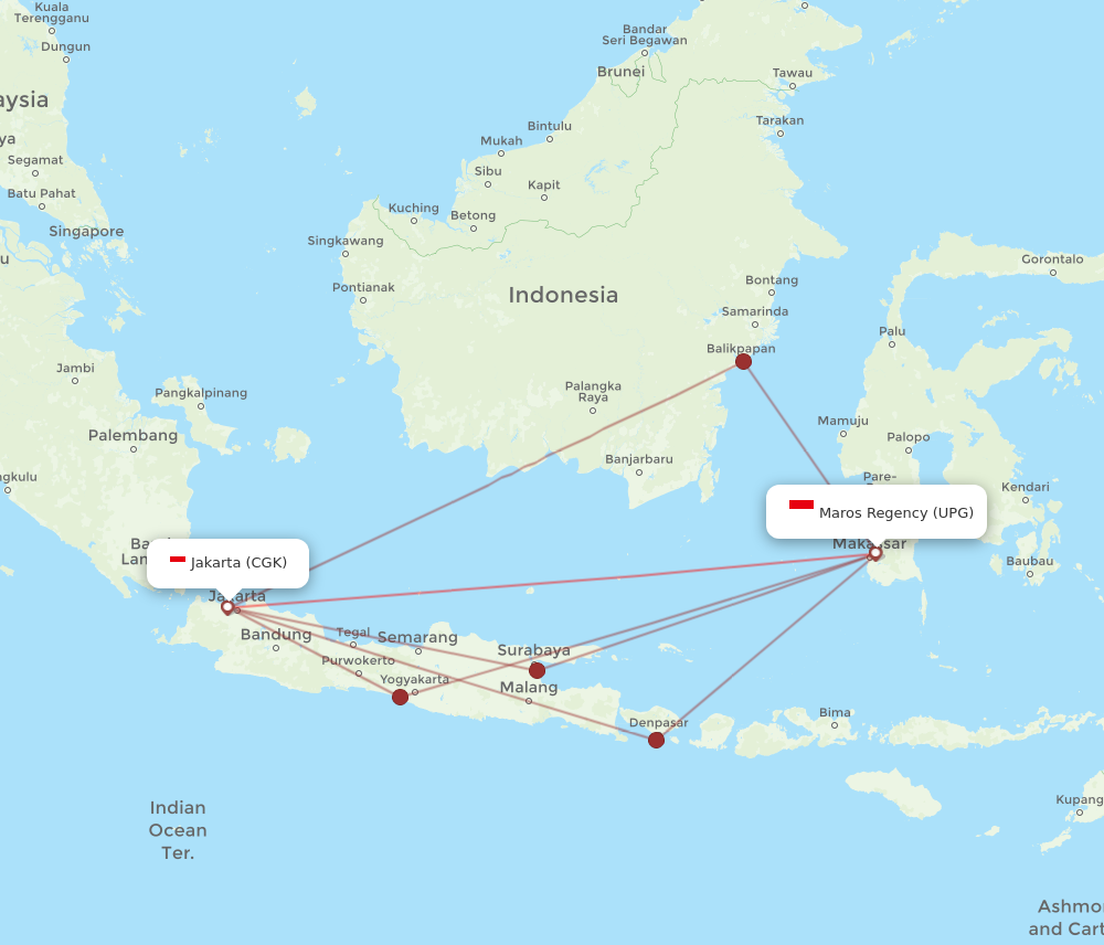 CGK to UPG flights and routes map