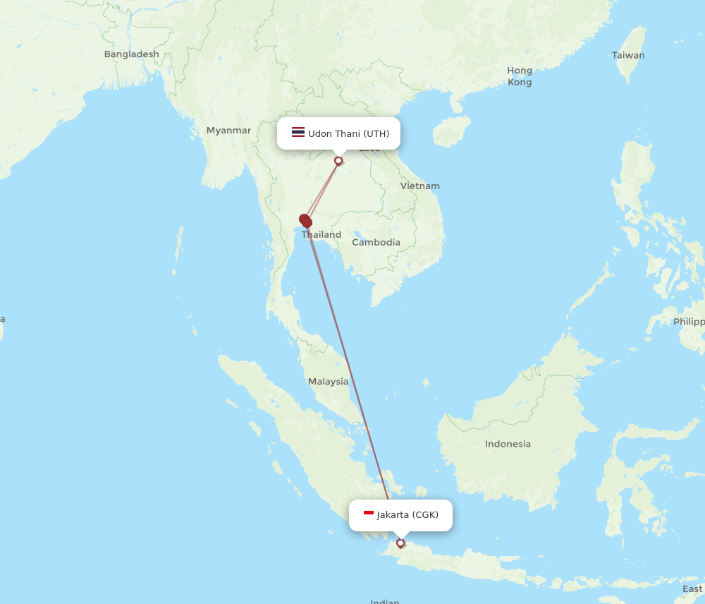 CGK to UTH flights and routes map