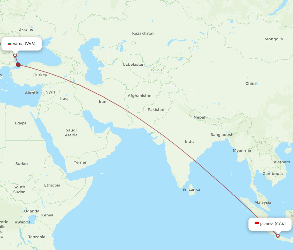 CGK to VAR flights and routes map