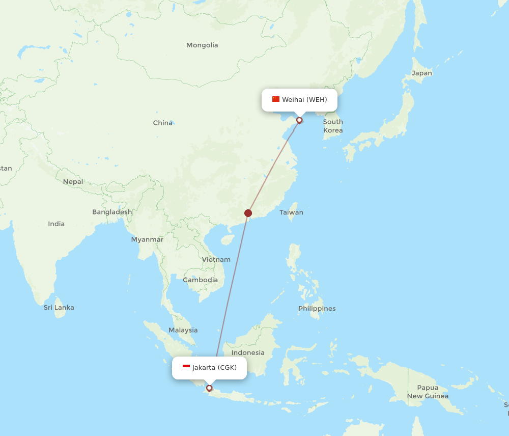 CGK-WEH flight routes