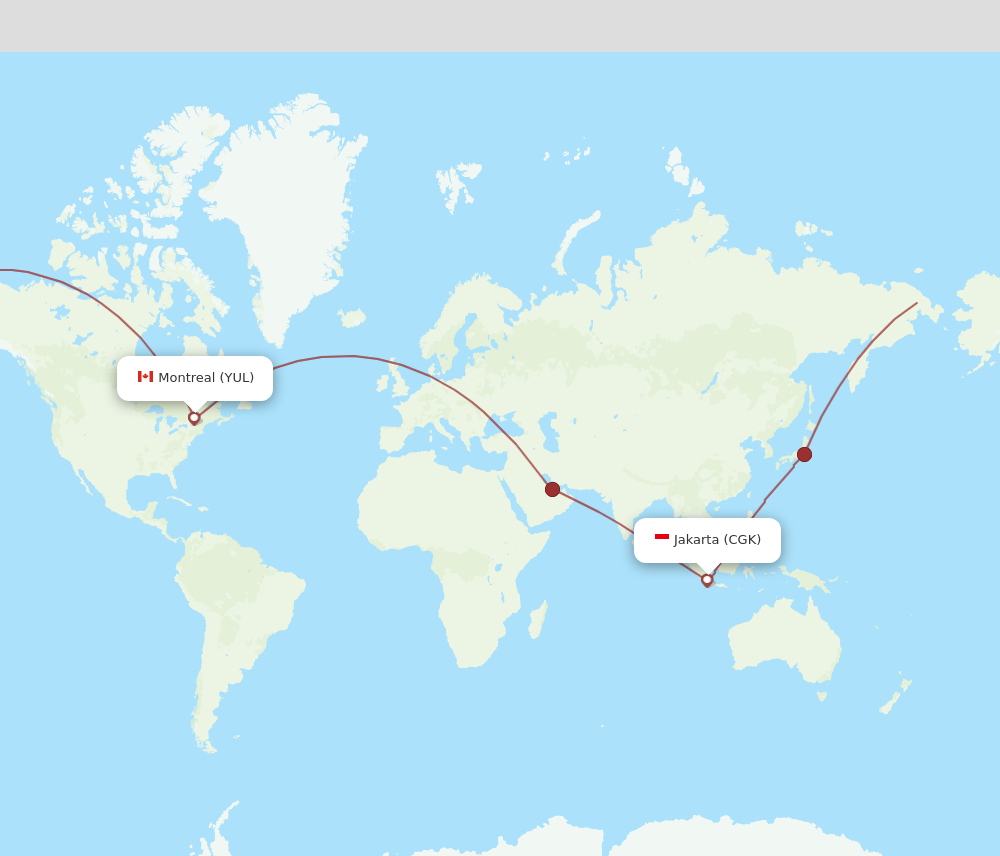 CGK to YUL flights and routes map