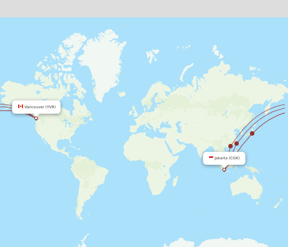 CGK to YVR flights and routes map