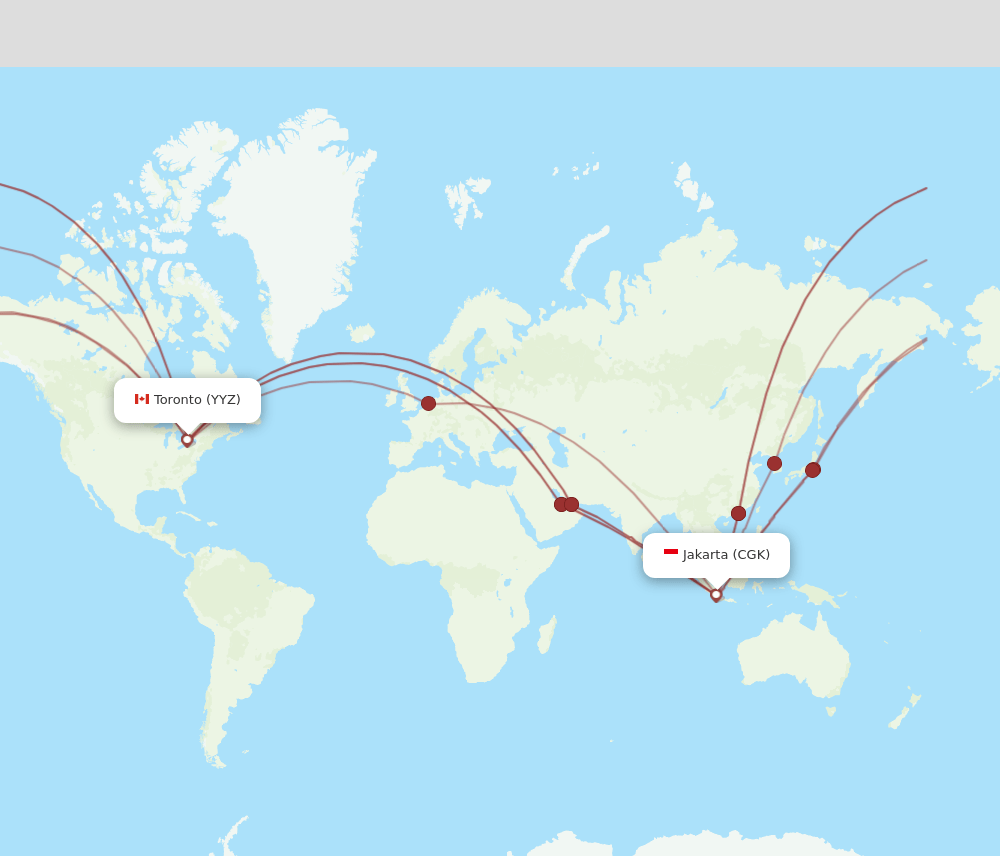 Toronto - Jakarta route map and flight paths