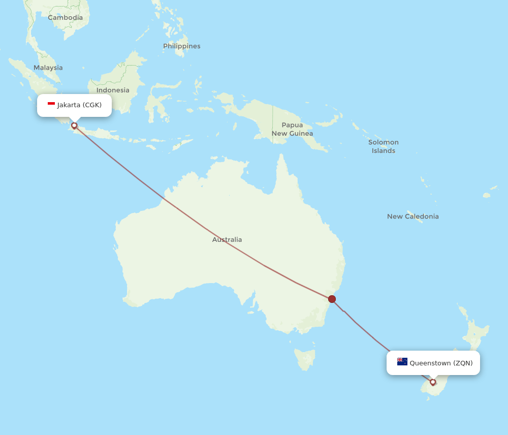 ZQN to CGK flights and routes map