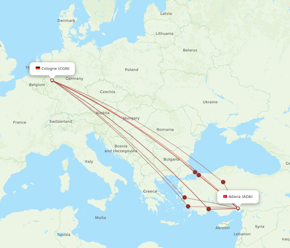 CGN to ADA flights and routes map