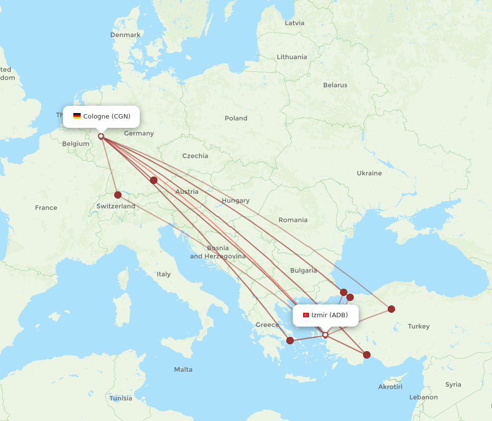 CGN to ADB flights and routes map