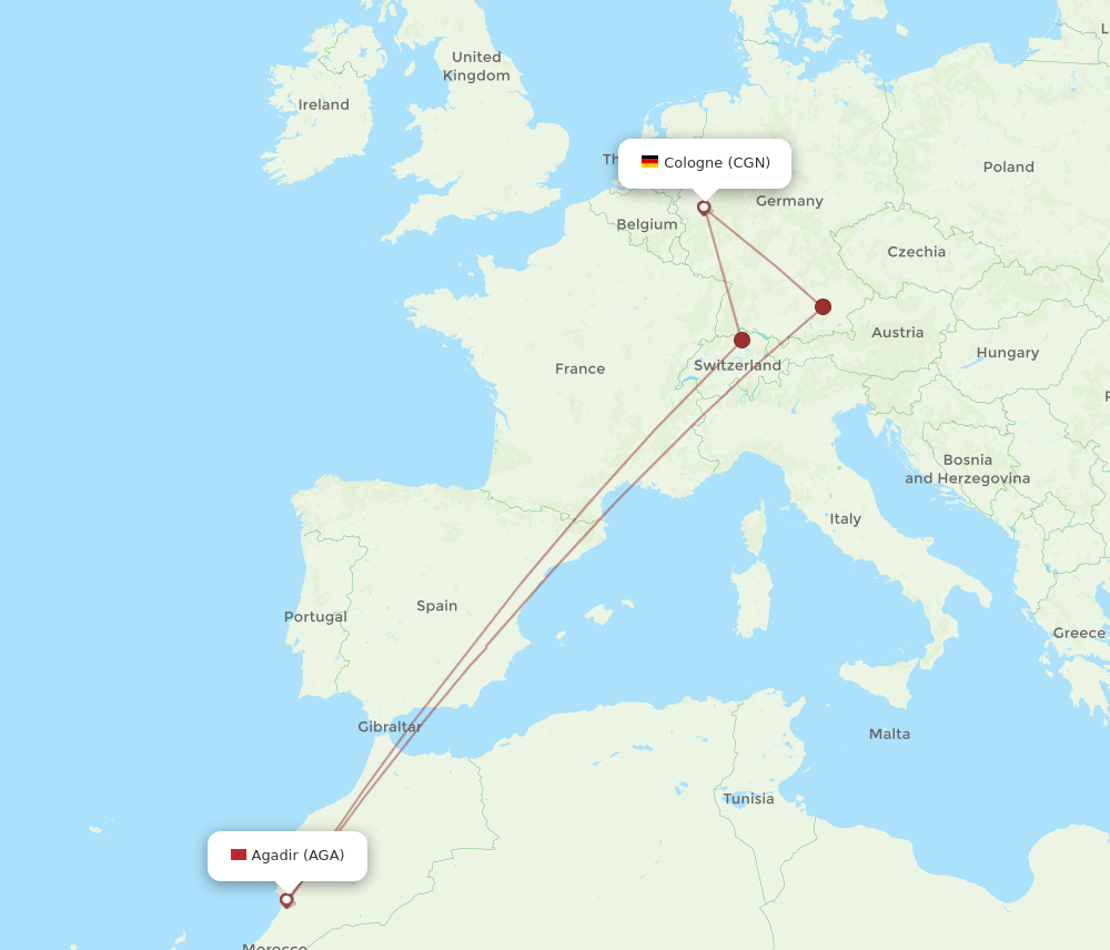 CGN-AGA flight routes