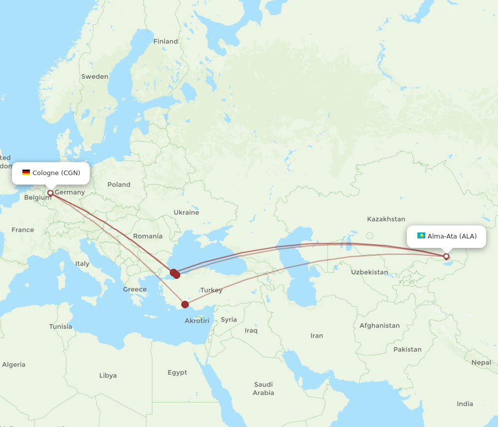 CGN-ALA flight routes