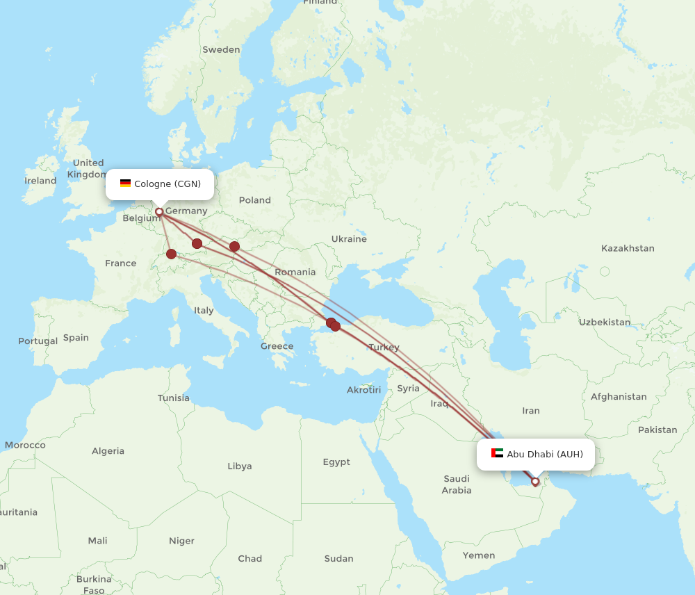 CGN to AUH flights and routes map