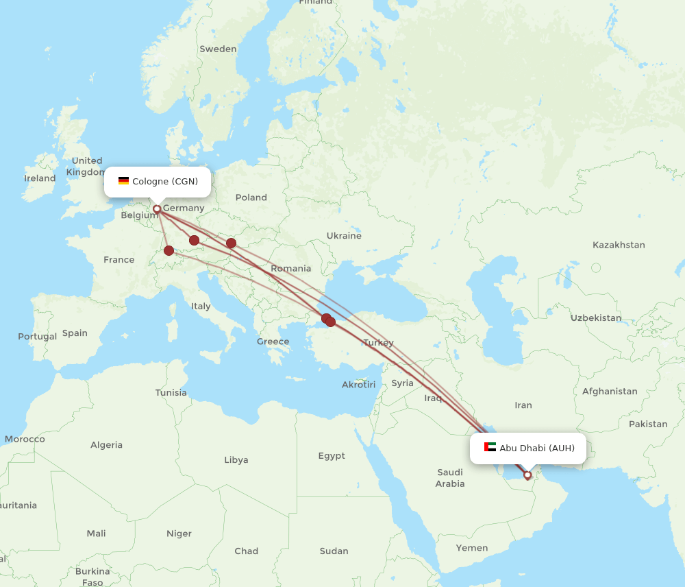 CGN to AUH flights and routes map