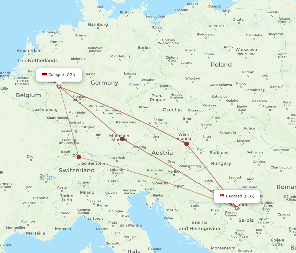 CGN-BEG flight routes