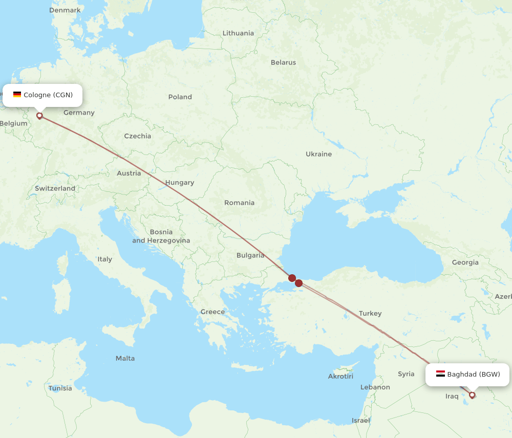 CGN to BGW flights and routes map