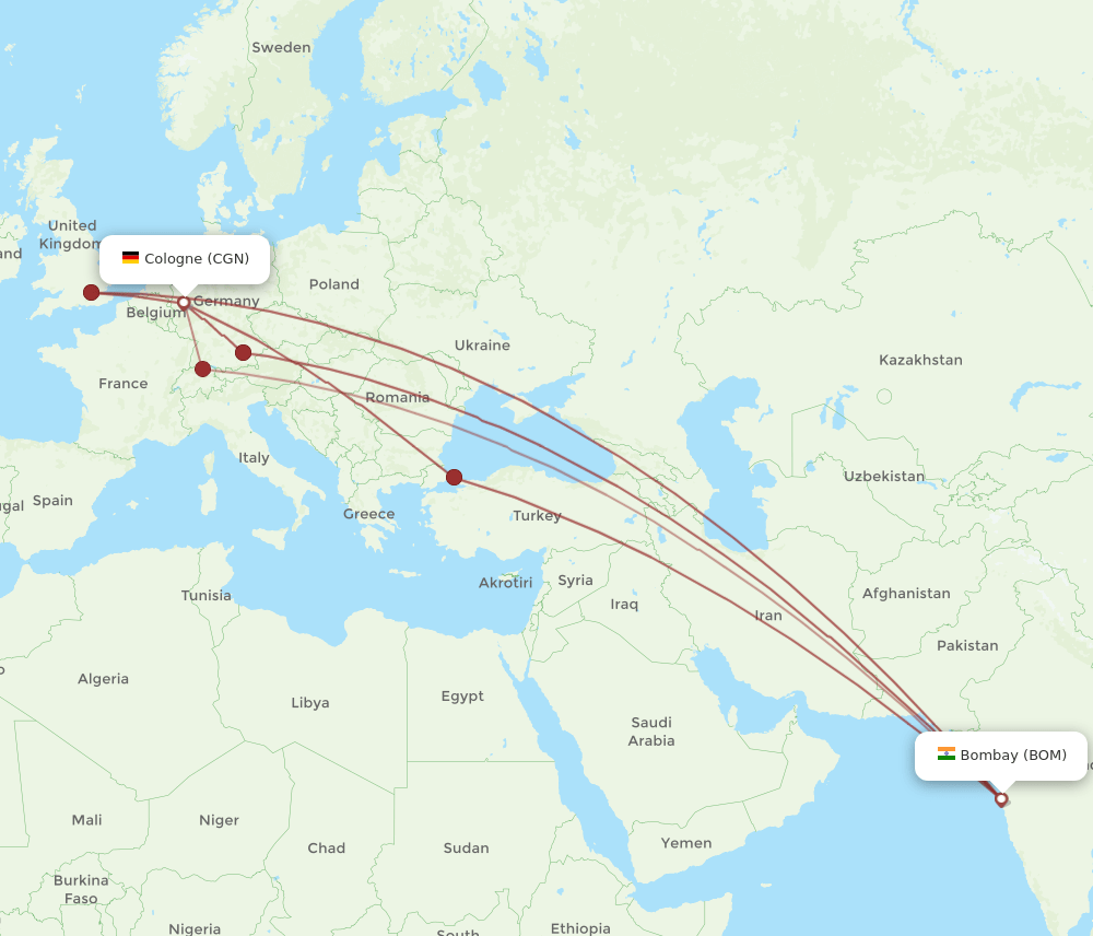 CGN-BOM flight routes