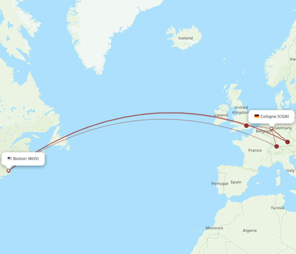 CGN-BOS flight routes