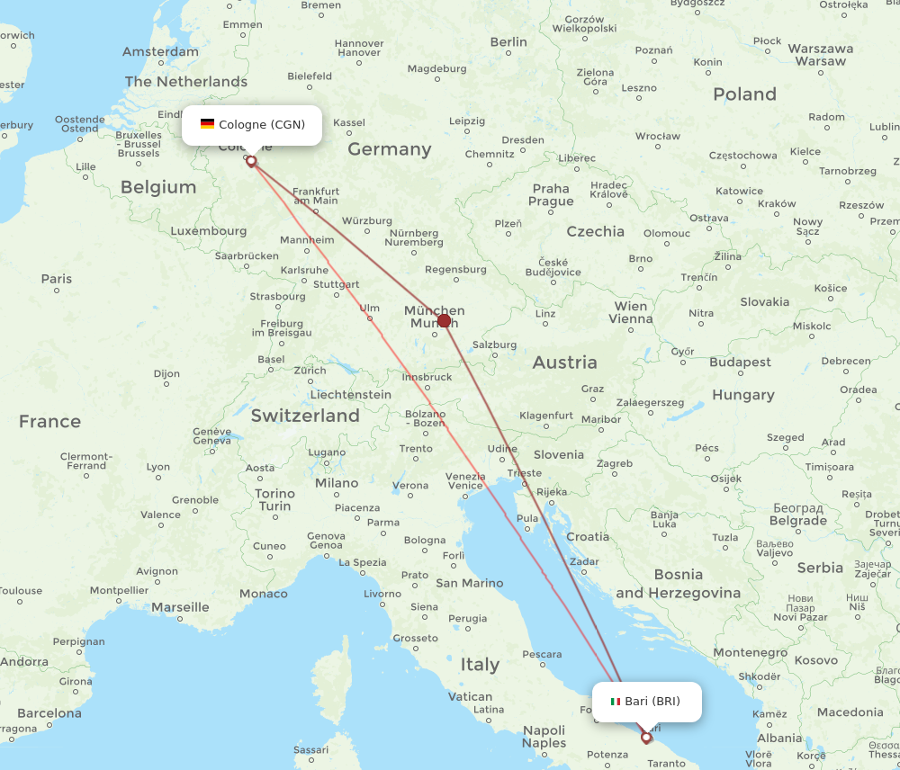 CGN to BRI flights and routes map