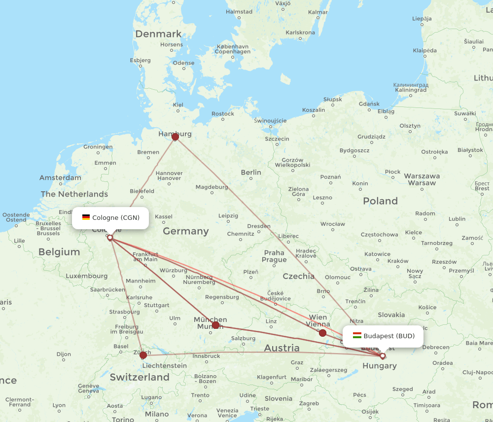 CGN-BUD flight routes