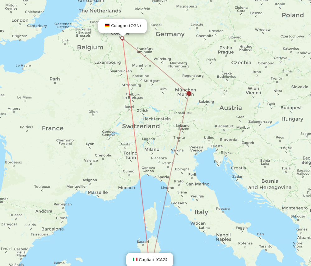 CGN-CAG flight routes