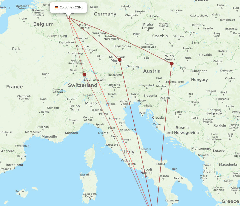 CGN to CTA flights and routes map