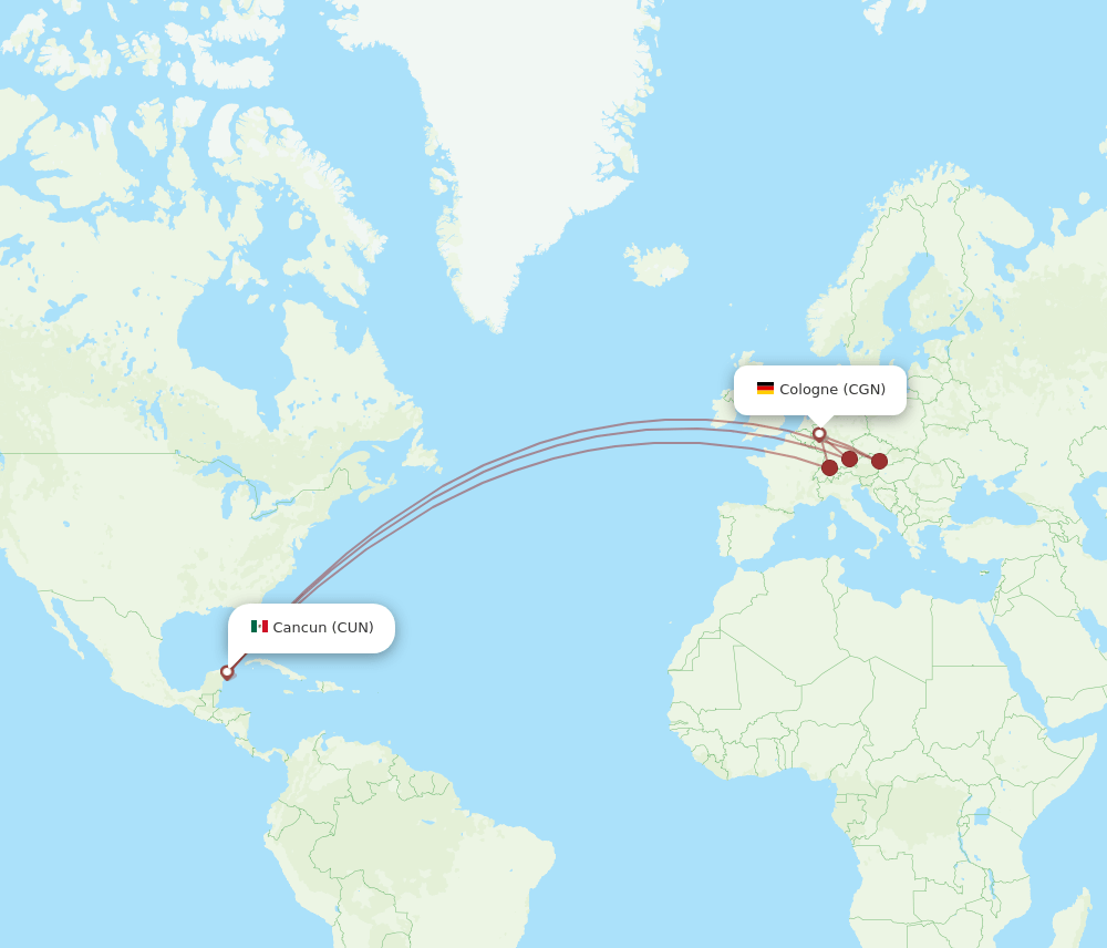 CGN-CUN flight routes