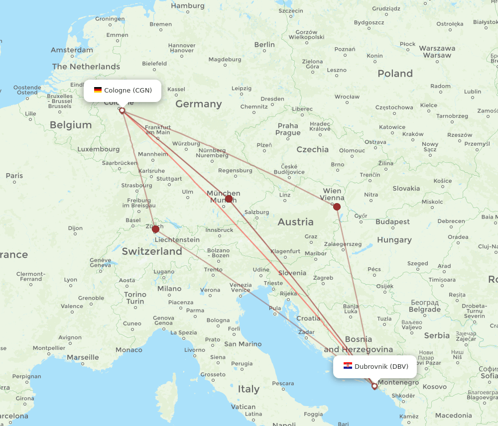 CGN-DBV flight routes