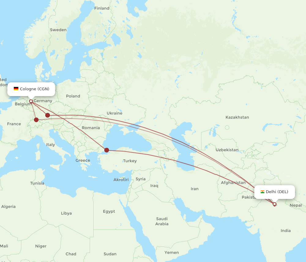 CGN-DEL flight routes