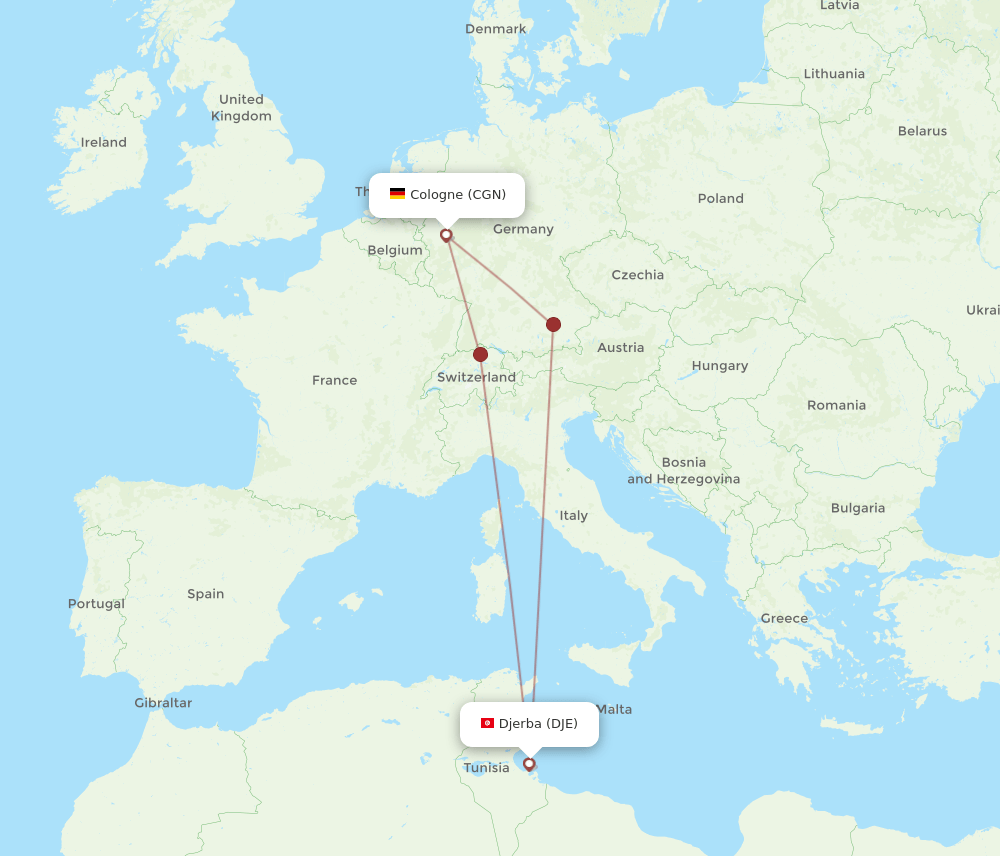 CGN-DJE flight routes